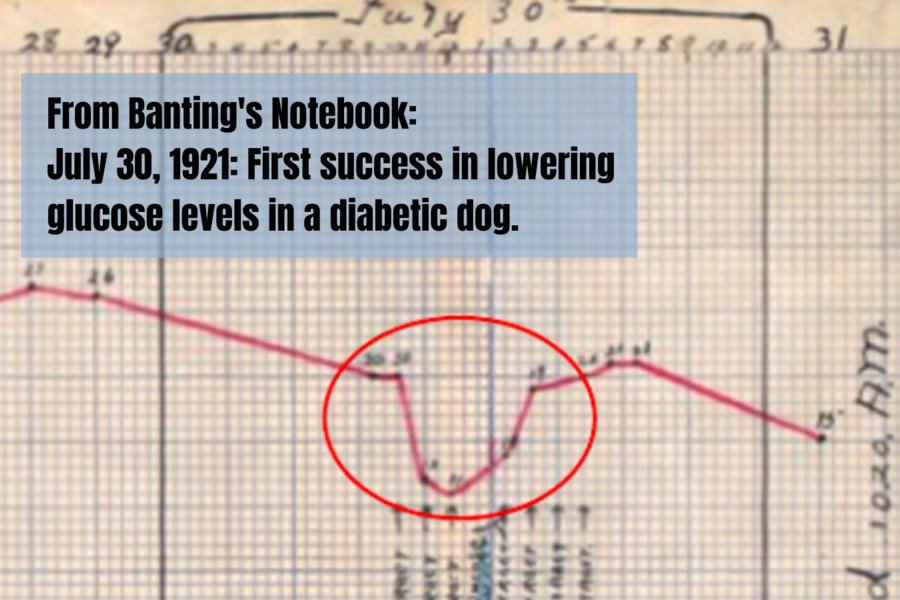 Photo of Dr. Frederick Banting's lab notebook