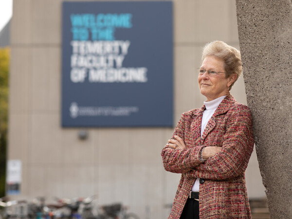 Photo of Dr. Patricia Brubaker in front of the Medical Sciences Building