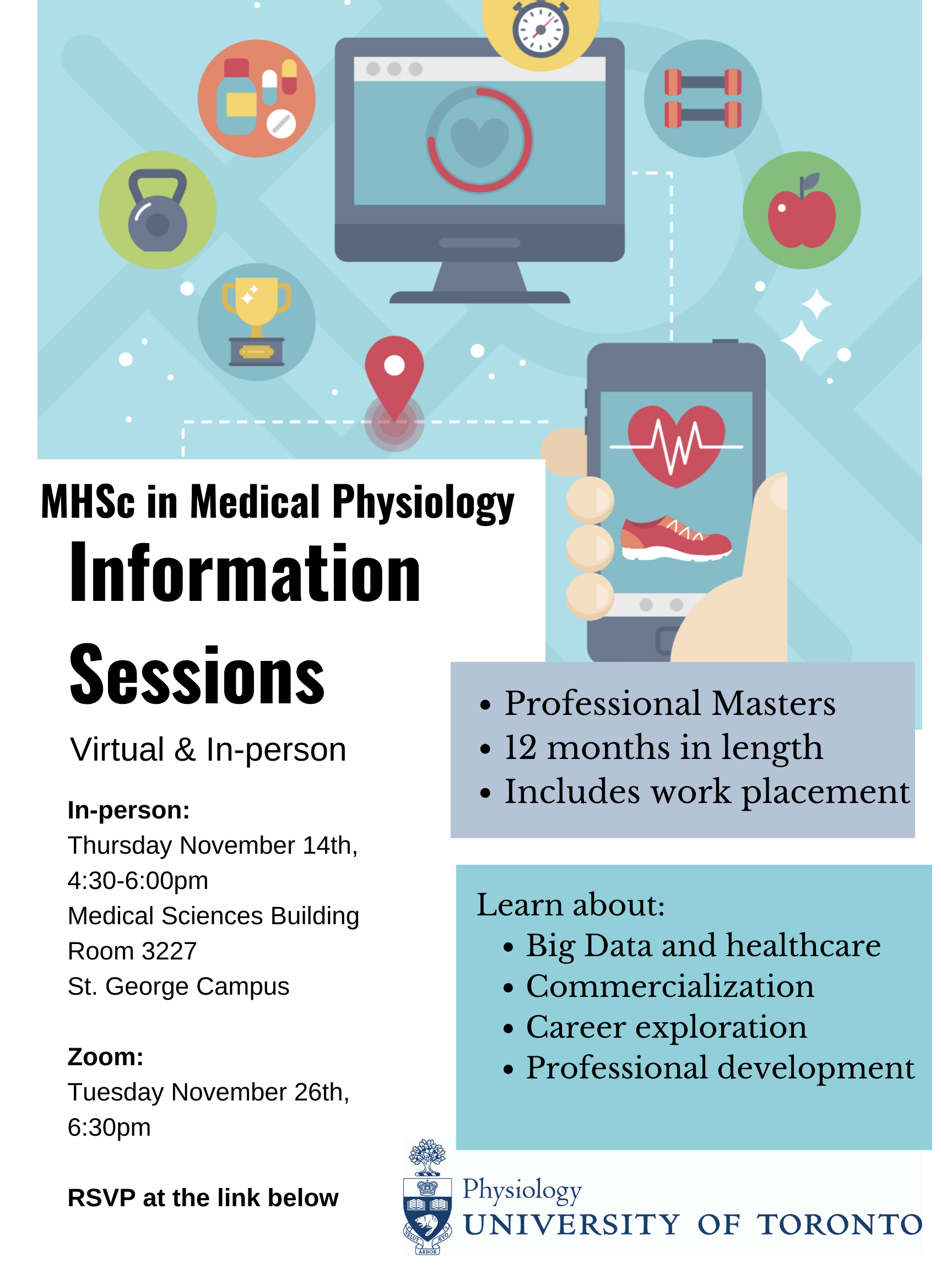 Flyer for MHSc Info sessions. 